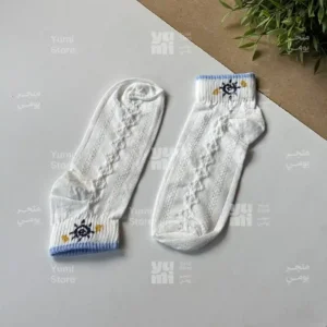 شراب أنكل حريمي قصير مضلع | أبيض بتموجات خضراء وصفراء