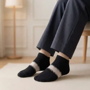 شراب أنكل حريمي قصير أسود | بكنار دانتيل فضي شفاف