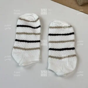 شراب أنكل حريمي قصير مضلع | أبيض مخطط عريض (أسود وكافيه)