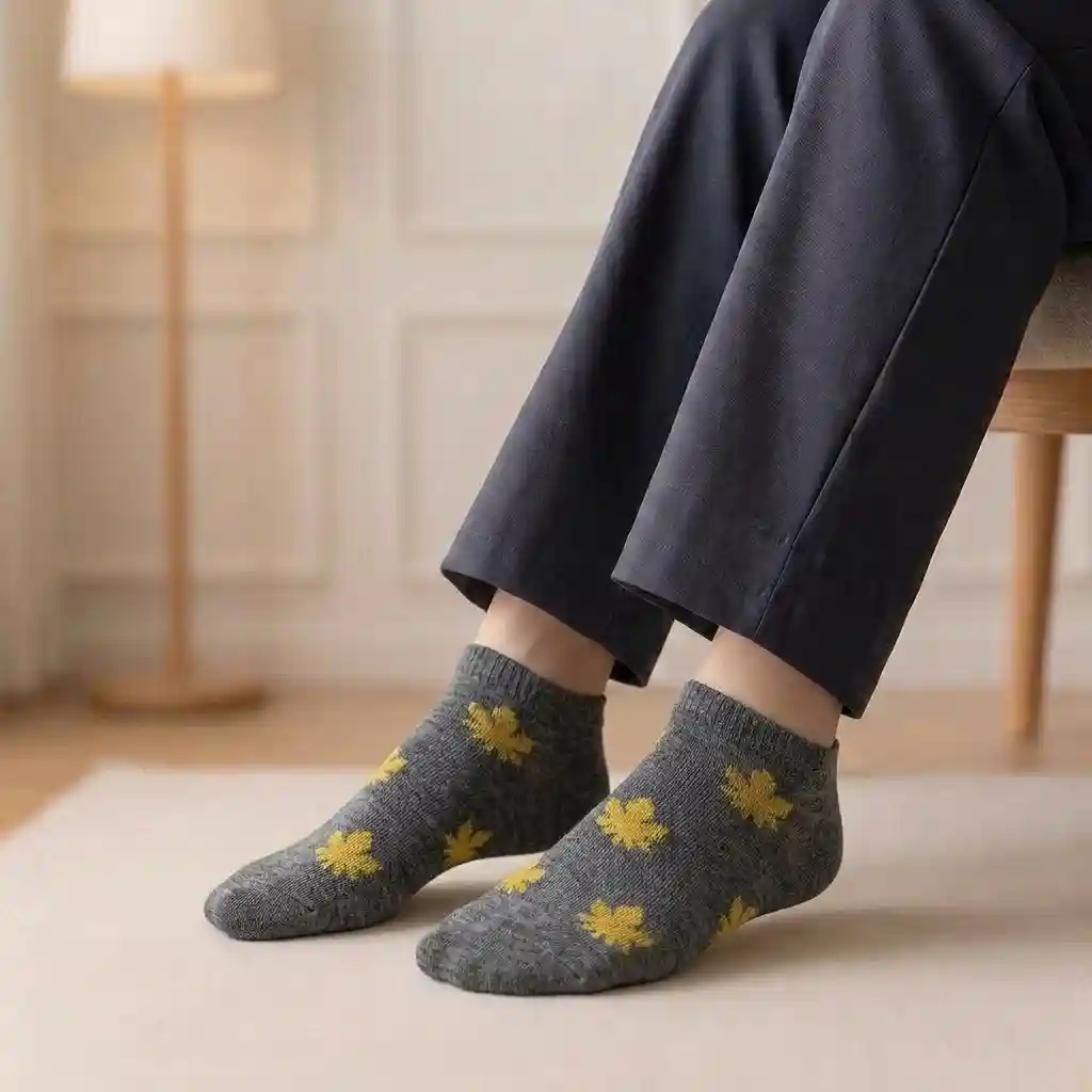 شراب أنكل حريمي قصير منقوش | رمادي بنقشة أوراق شجر مستردة