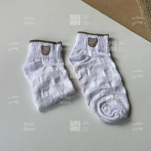 شراب أنكل حريمي قصير مضلع | أبيض بتطريز قبعة بني