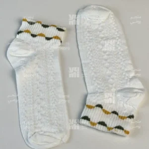 شراب أنكل حريمي قصير مضلع | أبيض بنقشة وردة مستردة