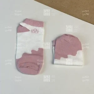 شراب أنكل حريمي قصير مضلع | أبيض بتطريز وردة وكنار بني