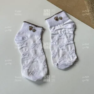 شراب أنكل حريمي قصير مضلع | أبيض بتطريز قلبين بني