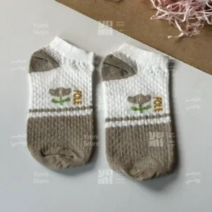 شراب أنكل حريمي قصير مضلع | أبيض بنقشة وردة كافيه وكنار سفلي كافيه