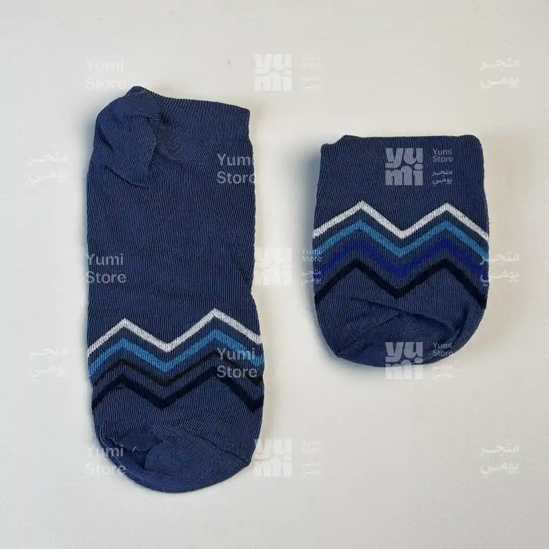 شراب أنكل رجالي - كحلي بنقشة زجزاج (Zigzag) ملونة