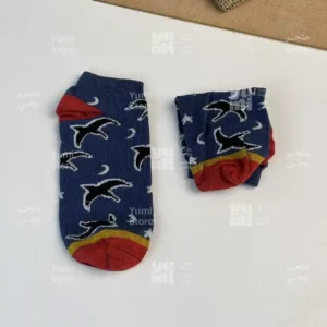 شراب أنكل رجالي - كحلي بنقشة طيور ونجوم مع كعب ملون