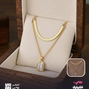 سلسلة ستانلس ستيل دهبي بطبقتين بدلاية حجر مستطيل